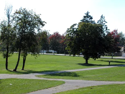 Odline Park - southwest view facing view of park and pathways